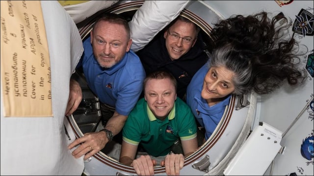 NASA astronauts Butch Wilmore, Nick Hague, and Sunita Williams, and Roscosmos cosmonaut Aleksandr Gorbunov. (NASA)