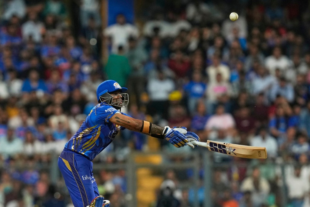Suryakumar Yadav smashed a 15-ball 26 before Cummins took his wicket too (AP) Suryakumar Yadav smashed a 15-ball 26 before Cummins took his wicket too (AP)
