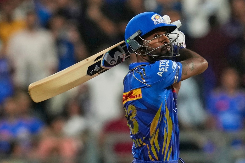 Hardik Pandya looked to tak his team home before falling with MI still needing one run to win (AP) Hardik Pandya looked to tak his team home before falling with MI still needing one run to win (AP)