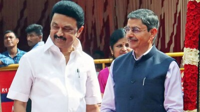 Tamil Nadu chief minister MK Stalin with Governor RN Ravi (PTI File Photo)