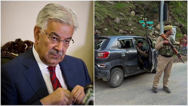 Pakistan's Defence Minister Khawaja Asif (L)/ Security forces in Anantnag (R) (Photos: AP/PTI)