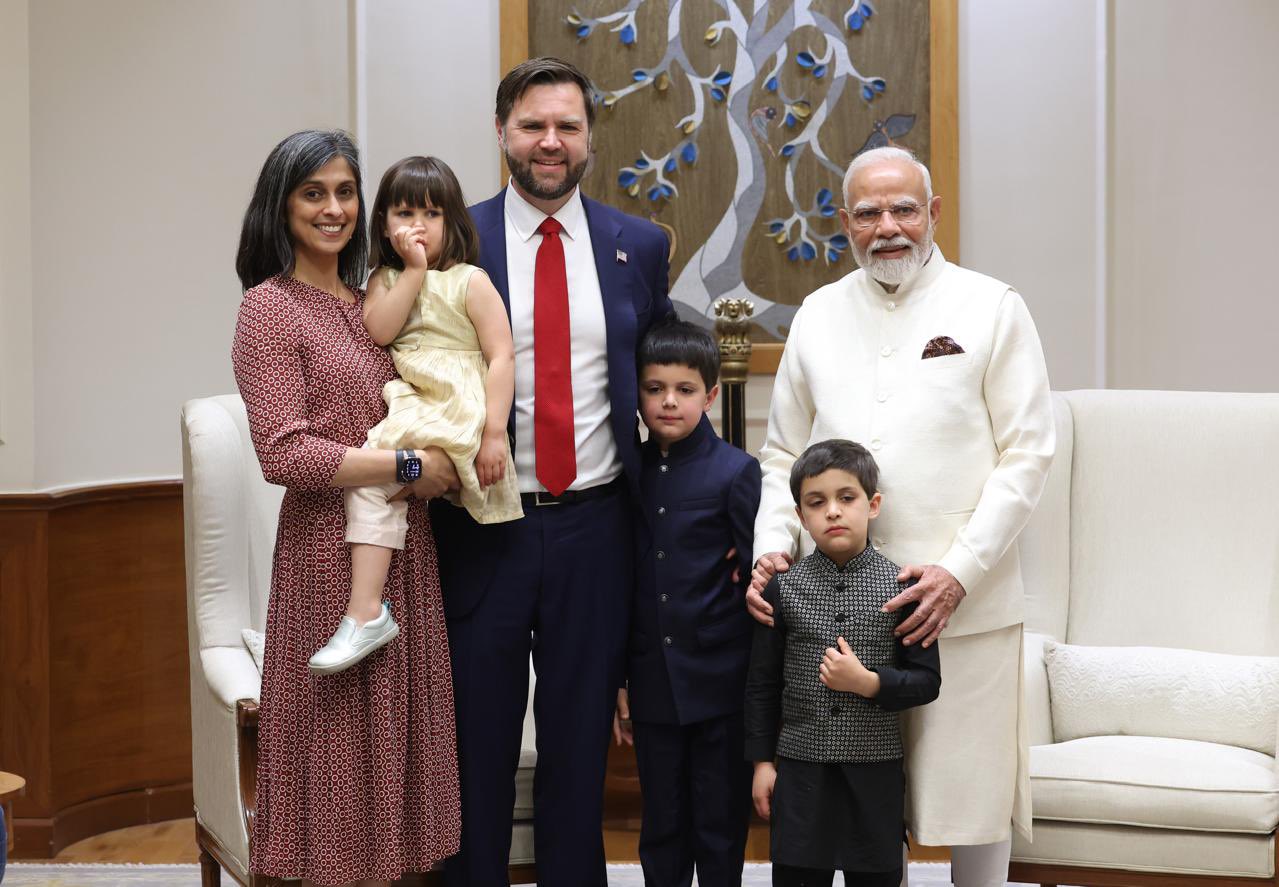 JD Vance and family with PM Narendra Modi