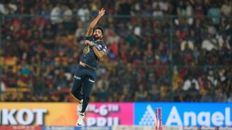 Mohammed Siraj hitting the Ronaldo celebration against RCB. (AP Photo)