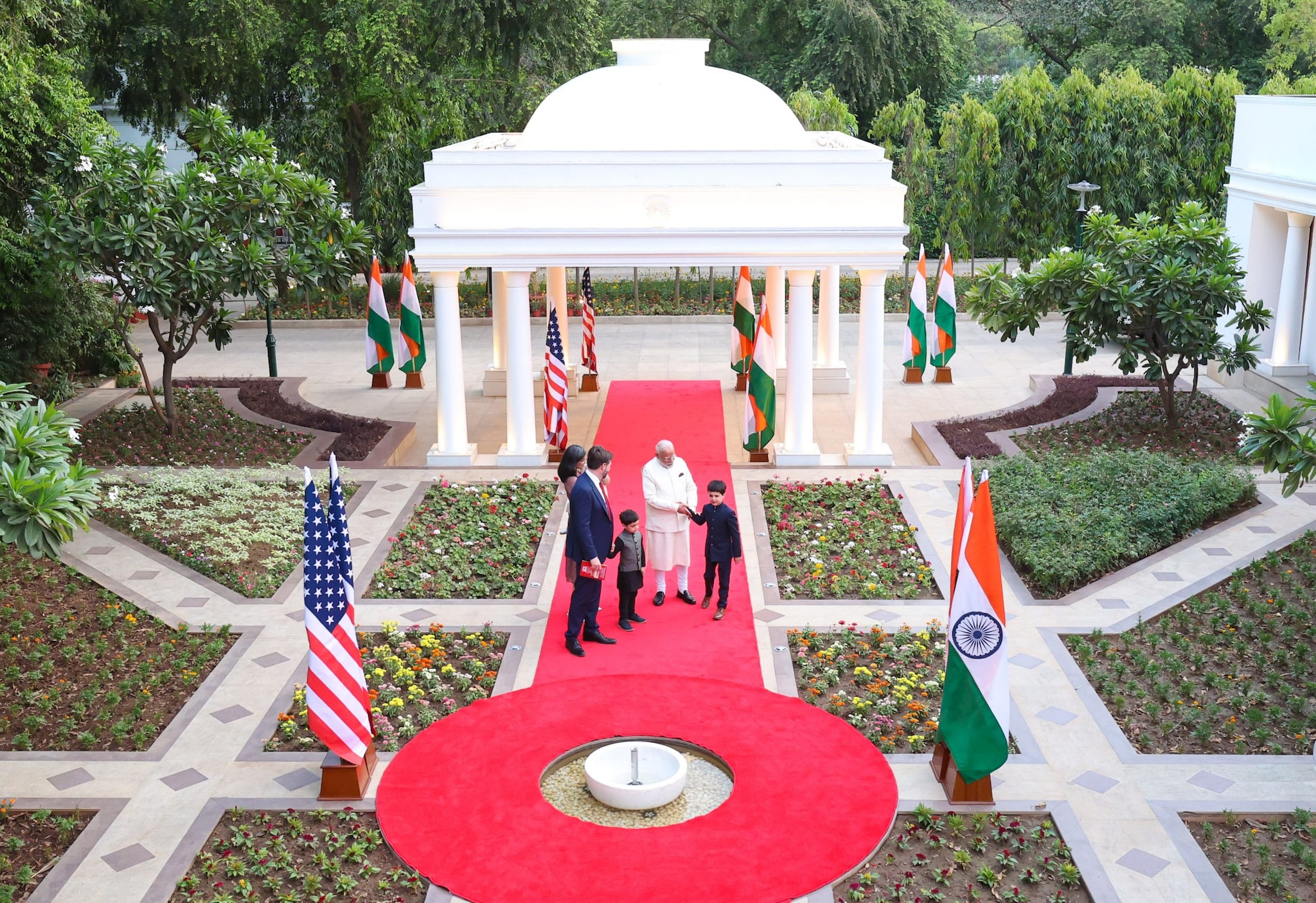 Prime Minister Narendra Modi extended a warm welcome to US Vice President JD Vance, his wife Usha Vance and their children – Ewan, Vivek and Mirabel at his 7, Lok Kalyan Marg house in Delhi. (Image: X, formerly Twitter) Prime Minister Narendra Modi extended a warm welcome to US Vice President JD Vance, his wife Usha Vance and their children – Ewan, Vivek and Mirabel at his 7, Lok Kalyan Marg house in Delhi. (Image: X, formerly Twitter)