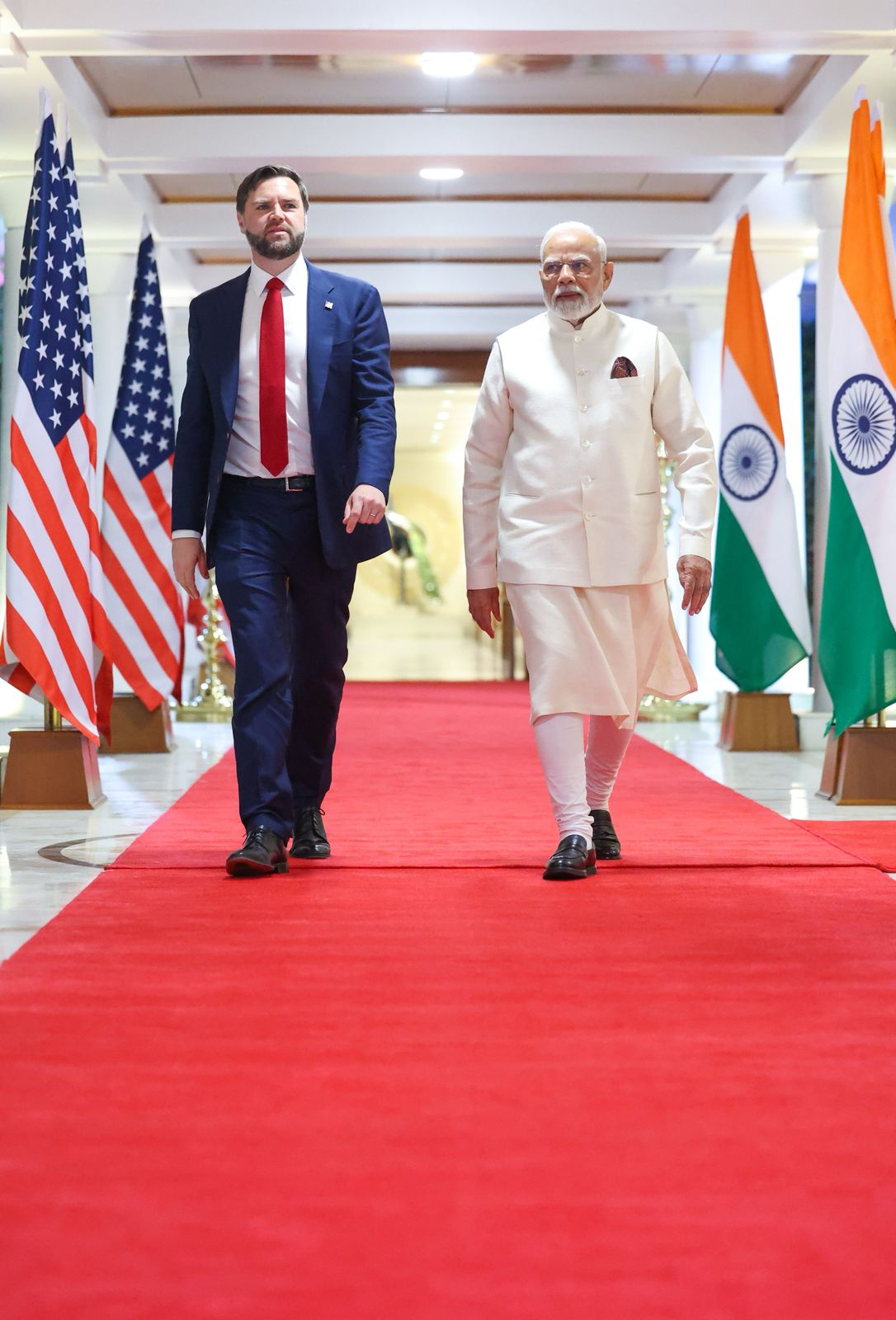 The US Vice President and PM Modi also held one-on-one and delegation -level meeting at 7, Lok Kalyan Marg. (Image: X, formerly Twitter) The US Vice President and PM Modi also held one-on-one and delegation -level meeting at 7, Lok Kalyan Marg. (Image: X, formerly Twitter)