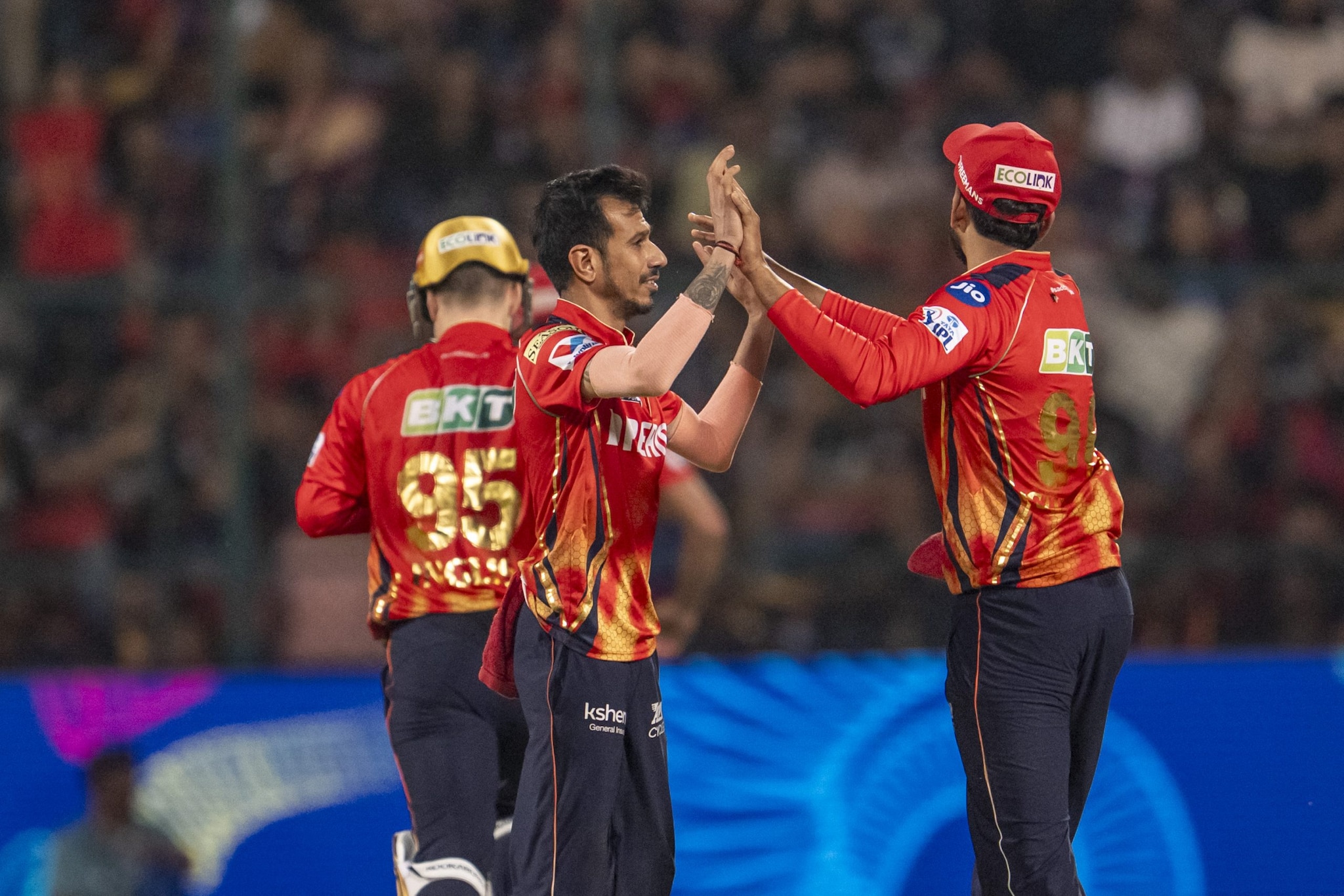 Yuzvendra Chahal made his return to his one-time IPL home Chinnaswamy Stadium with the wicket of Jitesh Sharma and Rajat Patidar. (Image: AP) Yuzvendra Chahal made his return to his one-time IPL home Chinnaswamy Stadium with the wicket of Jitesh Sharma and Rajat Patidar. (Image: AP)