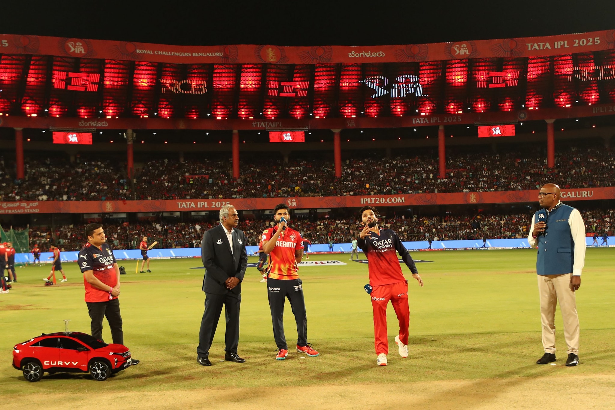 The match started at 9.45 pm after a steady drizzle and Punjab Kings' skipper Shreyas Iyer did not hesitate to bowl first. (Image: AP) The match started at 9.45 pm after a steady drizzle and Punjab Kings' skipper Shreyas Iyer did not hesitate to bowl first. (Image: AP)