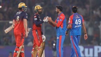 Players shake hands during match 46 of the Indian Premier League season 18 (IPL 2025) between Delhi Capitals and Royal Challengers Bangalore held at the Arun Jaitley Stadium, Delhi on the 27th April  2025

Photo by Arjun Singh / Sportzpics for IPL