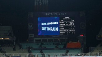 Match Abandoned due to Rain on big screen during match 44 of the Indian Premier League season 18 (IPL 2025) between the Kolkata Knight Riders and the Gujarat Titans held at the Eden gardens Stadium, Kolkata on the 26th April 2025. (Sportzpics) 