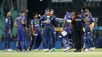 Lucknow Super Giants celebrates win during match 16 of the Indian Premier League season 18 (IPL 2025) between Lucknow Super Giants and Mumbai Indians held at the Bharat Ratna Shri Atal Bihari Vajpayee Ekana Cricket Stadium, Lucknow on the 4th April 2025. (Sportzpics)
