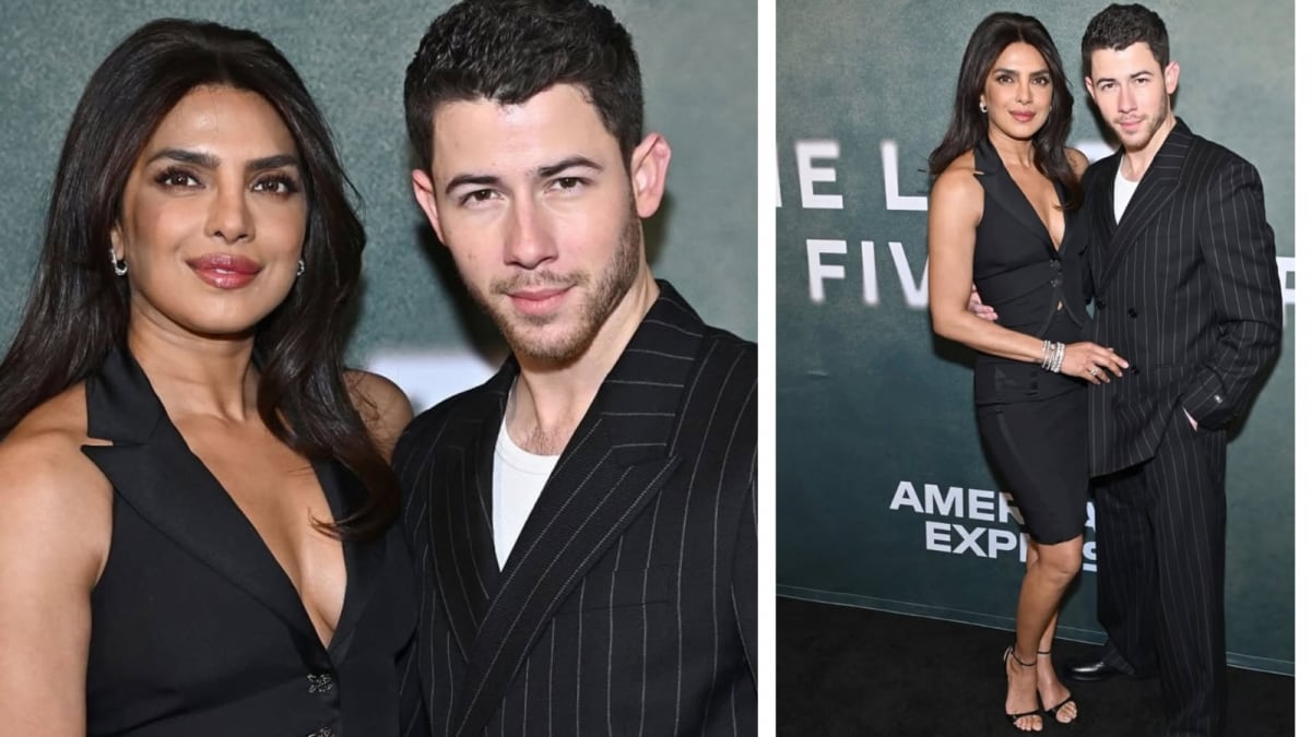 Priyanka Wore a Waistcoat, Nick Wore Pinstripes at the Opening Night of The Last Five Years