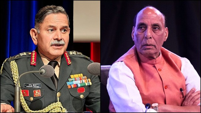 Indian Army Chief General Upendra Dwivedi and Defence Minister Rajnath Singh. (PTI/File)