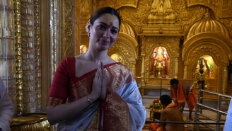 Tamannaah Bhatia Visits Babulnath Temple Ahead Of Odela 2 Trailer Launch. (Image: Viral Bhayani)