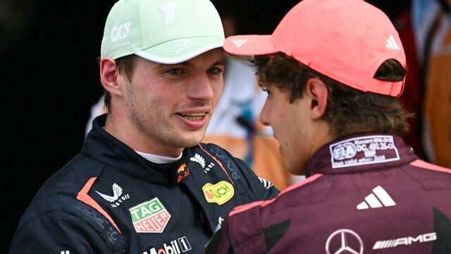Max Verstappen with Kimi Antonelli (AFP)