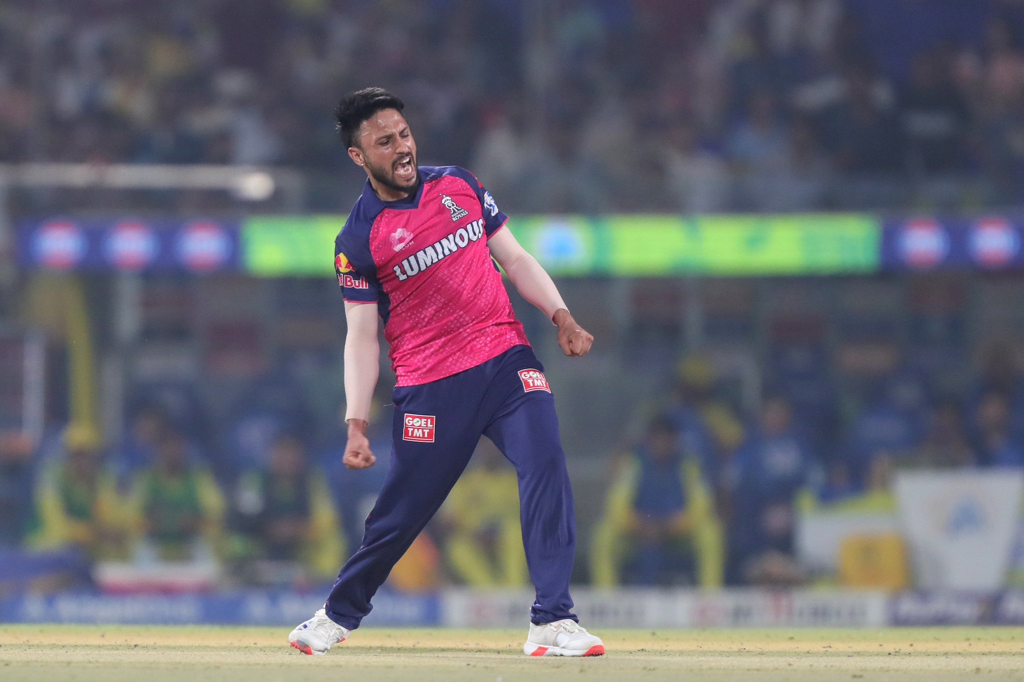 In the time of need, it was Akash Madhwal who struck for RR, as the pacer ran riot through the hard hitters, scalping three wickets of his own to dampen the onslaught. (Sportzpics) In the time of need, it was Akash Madhwal who struck for RR, as the pacer ran riot through the hard hitters, scalping three wickets of his own to dampen the onslaught. (Sportzpics)