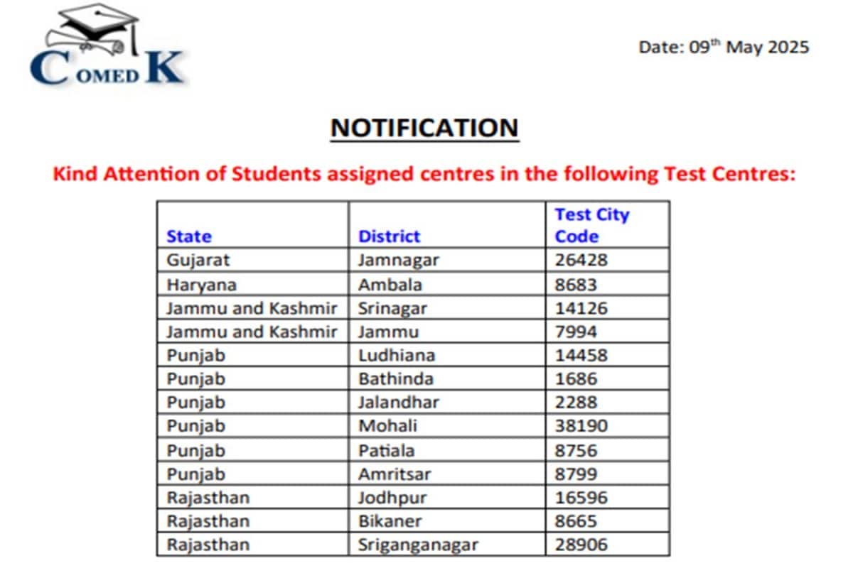 COMEDK 2025 Exam Postponed In Select Centres Amid India-Pakistan Tensions