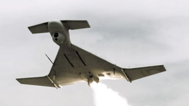 HAROP, a loitering munition, can search for targets over a span of nine hours. It flies within a set area, detects and identifies targets, plots an approach, and executes a strike.(Photo: IAI)