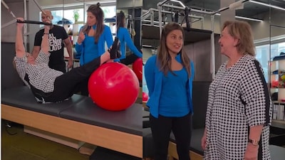 Pilates, with its gentle yet powerful approach, is emerging as one of the best options for building lifelong resilience. (In frame: Helen's gym video with Yasmin) 