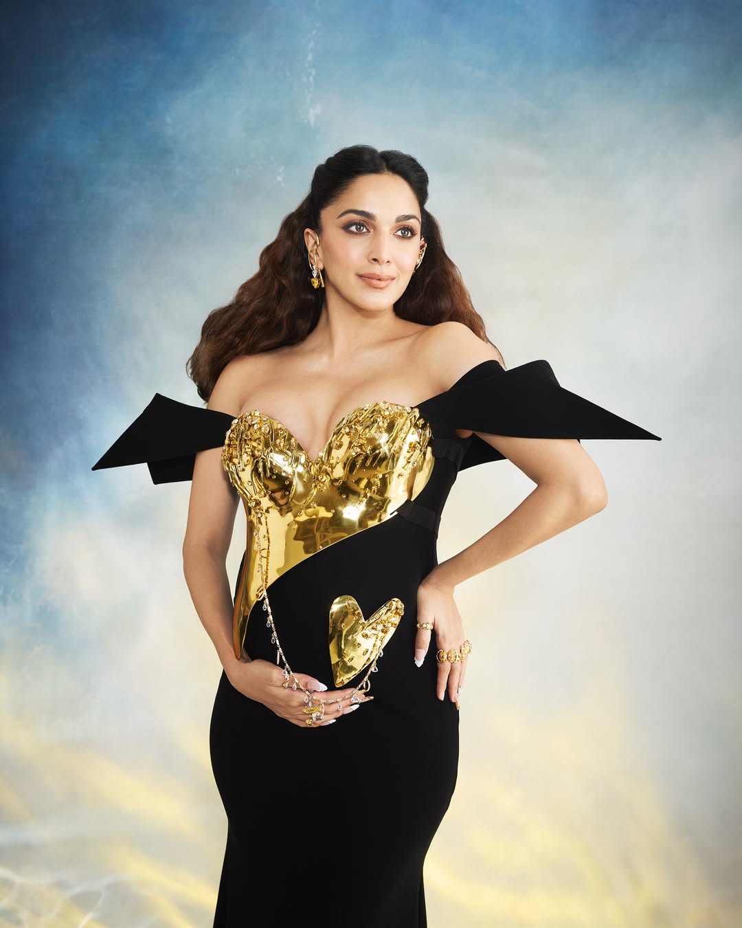 Crafted with Gaurav Gupta’s signature sculpture precision, her gown featured an antique gold breastplate adorned with ghungroos and crystals. (Image: Instagram) Crafted with Gaurav Gupta’s signature sculpture precision, her gown featured an antique gold breastplate adorned with ghungroos and crystals. (Image: Instagram)