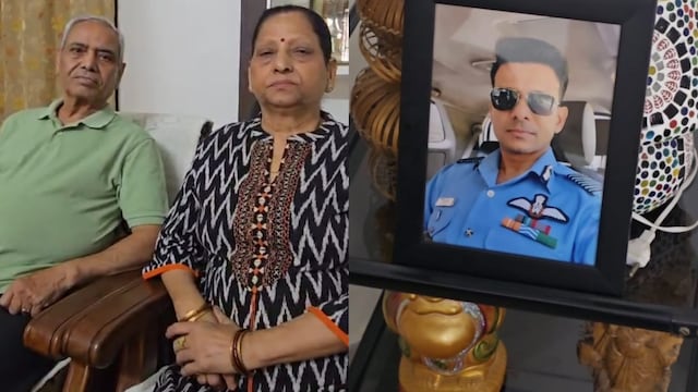 (Left) Group Captain Shubhanshu Shukla's parents in Lucknow; (right) Group Captain Shubhanshu Shukla. (News18)