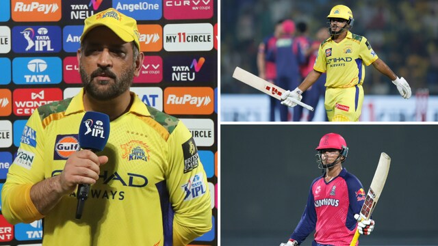 MS Dhoni (L), Vaibhav Suryavanshi (BR), Ayush Mhatre (TR) - Sportzpics Image