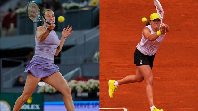 Sabalenka and Swiatek in action at the Madrid Open (AP)