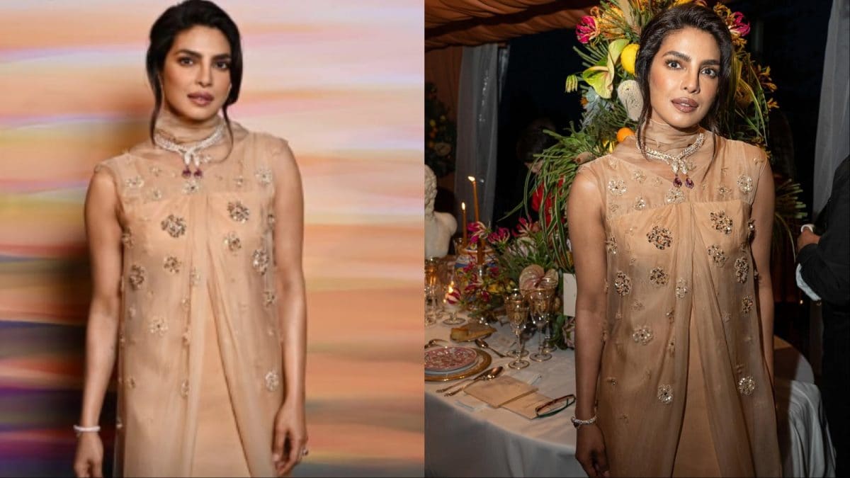 Priyanka Chopra Stuns In A Shimmering Beige Shift Dress At Bvlgari Event In Italy