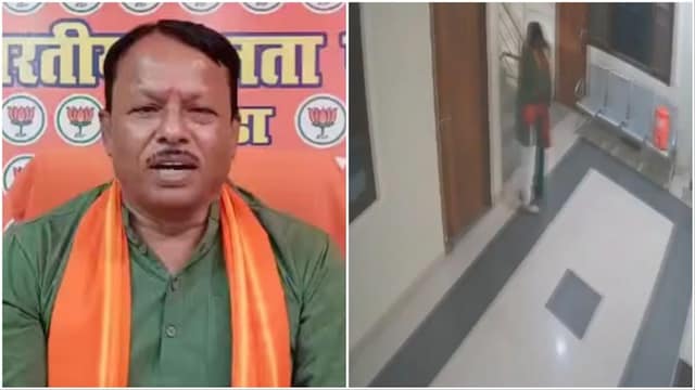 BJP's Gonda district chief Amar Kishore Kashyap (R)/A screengrab of him with a woman (L) (Source: Social Media)