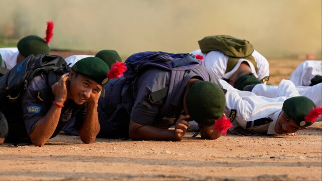 Image shows National Cadet Corps members participating successful  a mock drill (PTI)