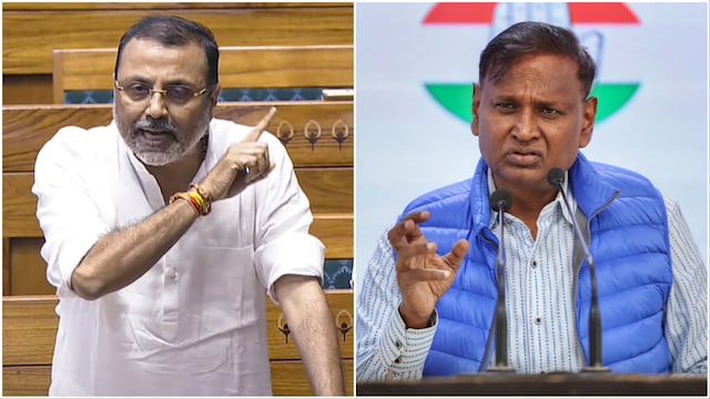 File photos of BJP's Nishikant Dubey and Congress's Udit Raj (PTI)