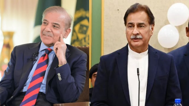 Pakistan Prime Minister Shehbaz Sharif and  Assembly Speaker Sardar Ayaz Sadiq. (File)