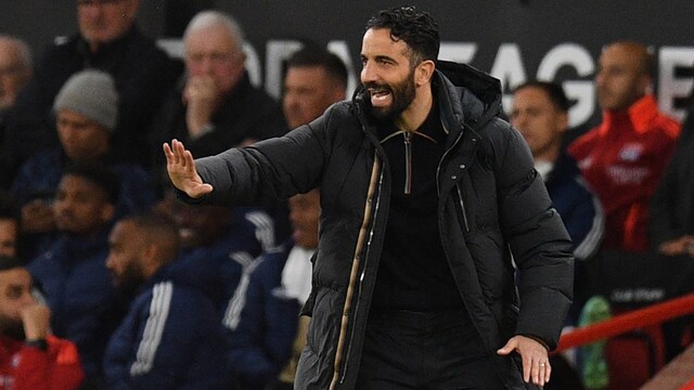 Ruben Amorim was unapologetic about his team's performance this season, ahead of the UEL semi-final second leg (AFP)