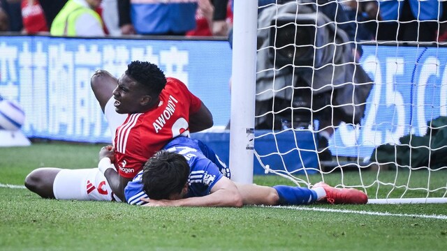 Forest striker Awoniyi during his PL clash vs Leicester (AFP)