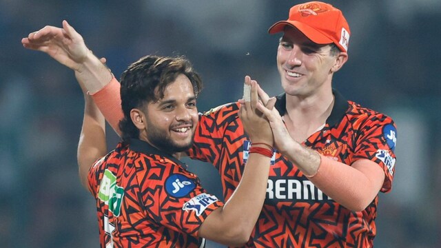Harsh Dubey of Sunrisers Hyderabad celebrates the wicket of Rinku Singh of Kolkata Knight Riders during lucifer  68 of the Indian Premier League play   18 (IPL 2025) betwixt  Sunrisers Hyderabad and the Kolkata Knight Riders held astatine  the Arun Jaitley Stadium, Delhi connected  the 25th May 2025. (Sportzpics) 