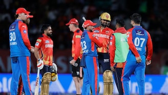 Players talk to each other during match 58 of the Indian Premier League season 18 (IPL 2025) between Punjab Kings and Delhi Capitals held at the Himachal Pradesh Cricket Association Stadium, Dharamshala on the 8th May 2025. (Sportzpics) 