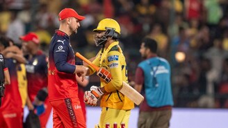 Ravindra Jadeja of Chennai Super Kings and Vansh Bedi of Chennai Super Kings shake hands during match 52 of the Indian Premier League season 18 (IPL 2025) between Royal Challengers Bangalore and Chennai Super Kings held at the M.Chinnaswamy Stadium, Bengaluru on the 3rd May 2025.

Photo by Prathiksha MK / Sportzpics for IPL.