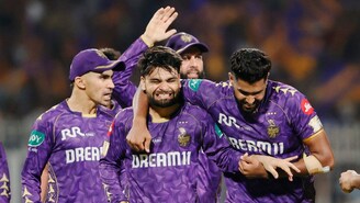 Kolkata Knight Riders celebrating win during match 53 of the Indian Premier League season 18 (IPL 2025) between the Kolkata Knight Riders and the Rajasthan Royals held at the Eden gardens Stadium, Kolkata on the 4th May 2025. (Sportzpics) 