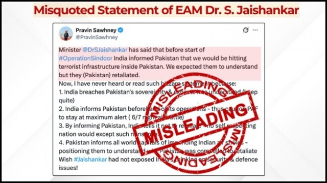 The assertion  was made by writer  and writer  Pravin Sawhney, who wrote connected  X that Jaishankar had revealed India gave anterior  informing  to Pakistan.