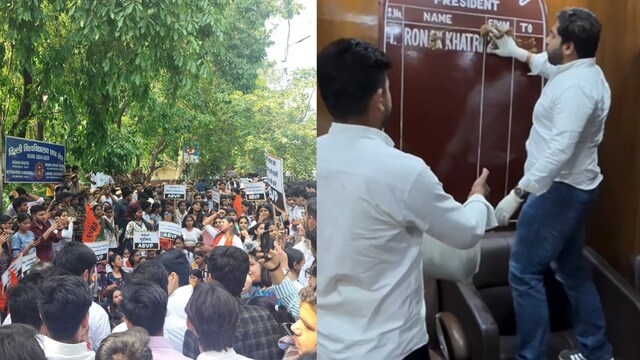  ABVP protested Rahul Gandhi’s visit, portion    separately, cattle  dung was smeared connected  the DUSU President’s office.