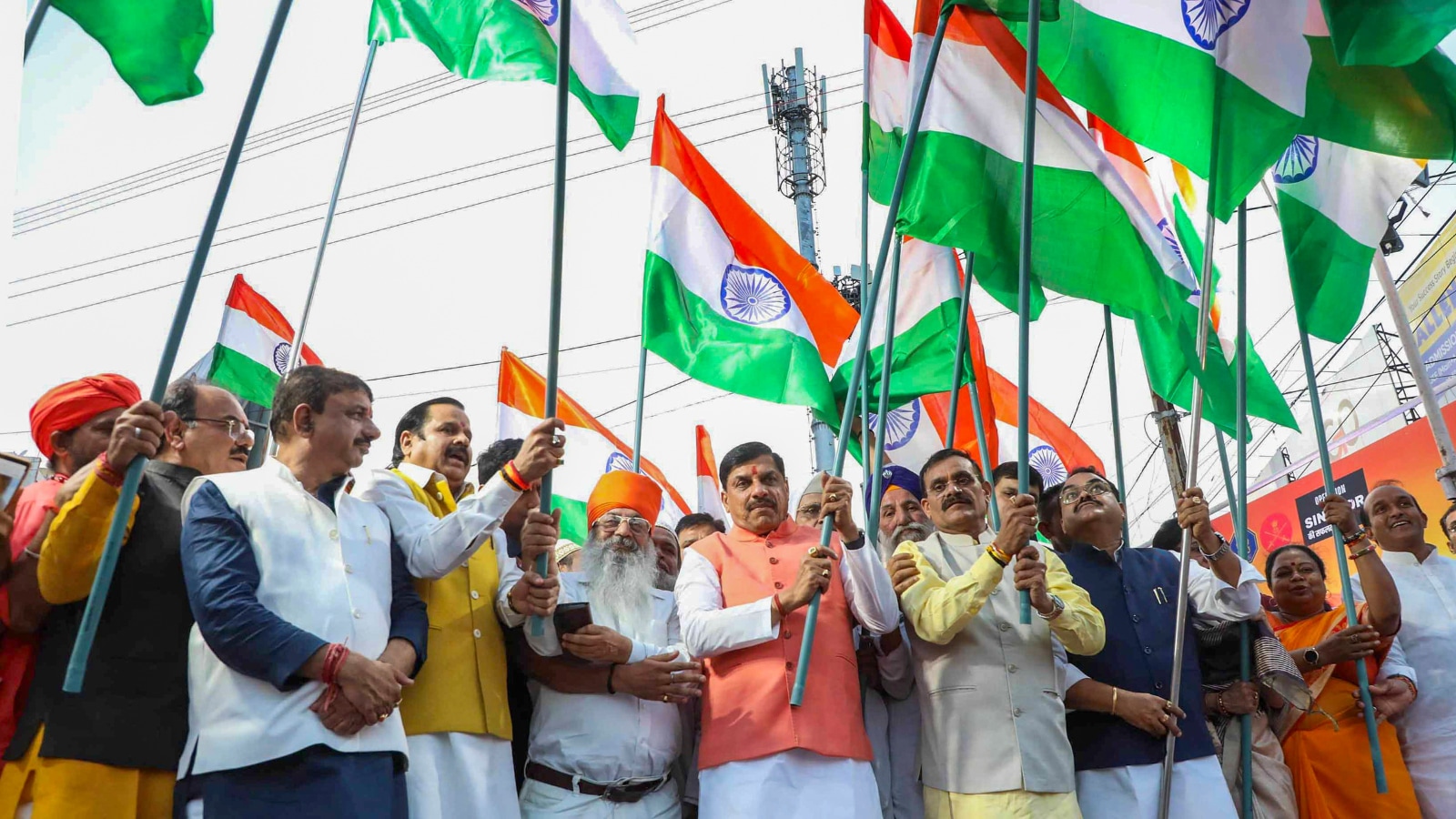 Bhopal: Madhya Pradesh Chief Minister Mohan Yadav, BJP state President VD Sharma and other leaders take part in a �Tiranga Yatra� to celebrate the success of Operation Sindoor and to express solidarity with the Indian armed force. Bhopal: Madhya Pradesh Chief Minister Mohan Yadav, BJP state President VD Sharma and other leaders take part in a �Tiranga Yatra� to celebrate the success of Operation Sindoor and to express solidarity with the Indian armed force.