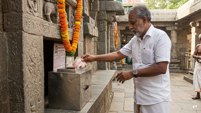 Of Rs 1.51 crore, the operator  donated respective  1000  rupees to a temple's donation box. (AI-generated image)