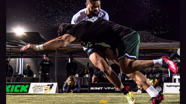 RUNIT involves two competitors, a runner and a tackler, running at each other and colliding head-on on a battlefield. (RUNIT/Instagram)
