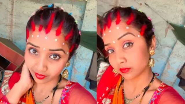 The bride made multiple partings in her hair, filling each with vermilion, creating a striking application. (Instagram/@chahat_yadav_official1)