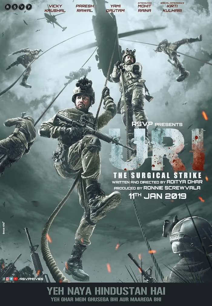 The first film on this list is Uri: The Surgical Strike (2019), directed by Aditya Dhar. It portrays the real-life story of the Indian Air Force’s surgical strike on Pakistan in response to the 2016 Uri attack. Featuring Vicky Kaushal, Yami Gautam, Paresh Rawal, Mohit Raina, and Kirti Kulhari, the film is available on Zee5. (News18 Hindi) The first film on this list is Uri: The Surgical Strike (2019), directed by Aditya Dhar. It portrays the real-life story of the Indian Air Force’s surgical strike on Pakistan in response to the 2016 Uri attack. Featuring Vicky Kaushal, Yami Gautam, Paresh Rawal, Mohit Raina, and Kirti Kulhari, the film is available on Zee5. (News18 Hindi)