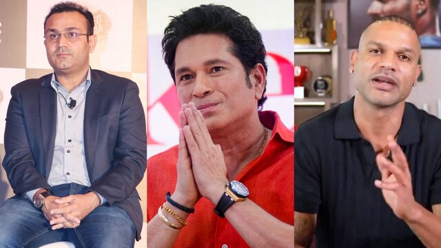 (From left) Virender Sehwag, Sachin Tendulkar and Shikhar Dhawan (PTI Phot)