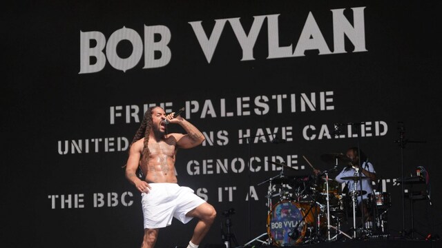 Bob Vylan perform on the West Holts Stage, during the Glastonbury Festival at Worthy Farm in Somerset. England, Saturday, June 28, 2025. (AP photo)