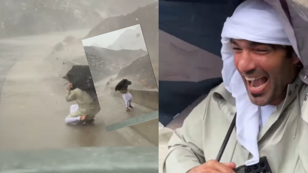 Watch: Oman Man Braves Gusty Winds, Torrential Rain And Still Smiles