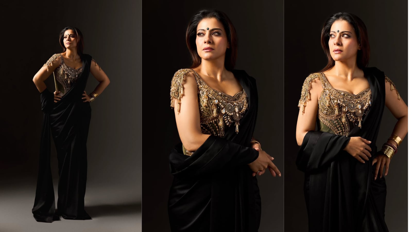 With A Structured Blouse And Satin Saree, Kajol Shines Bright At Maa Trailer Launch