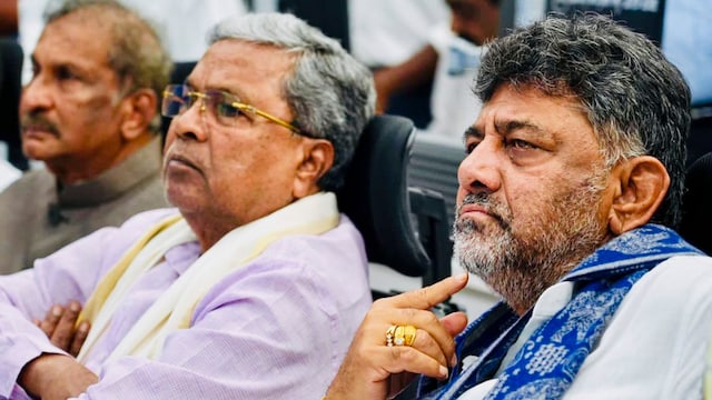 Karnataka Chief Minister Siddaramaiah with his deputy DK Shivakumar. (PTI file photo)