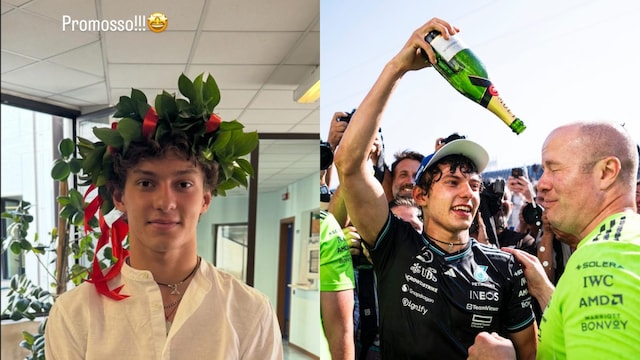 Kimi Antonelli (left) shared the news on Instagram. (IG/AP)